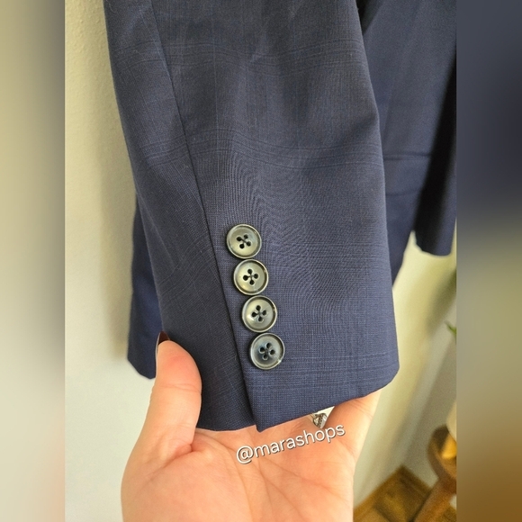 Peter Millar Navy Tailored Fit Glen Plaid Wool Blazer Suit Jacket - Picture 5 of 10